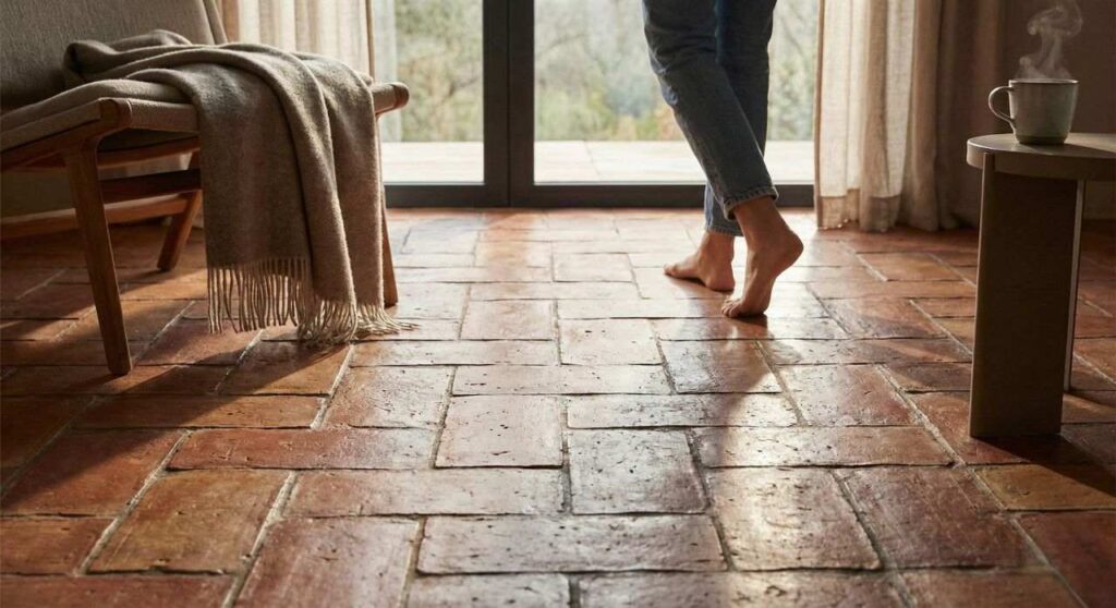 el placer de caminar descalzo sobre un suelo de barro artesanal