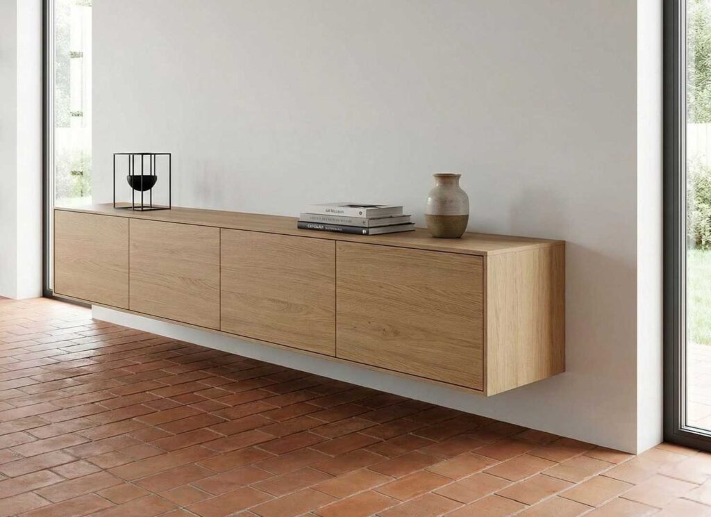 mobiliario suspendido en diseños minimalistas